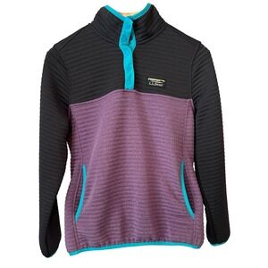 LLBean Womens XS PET Pullover Fleece Sweatshirt Purple Black Teal Snap Neck